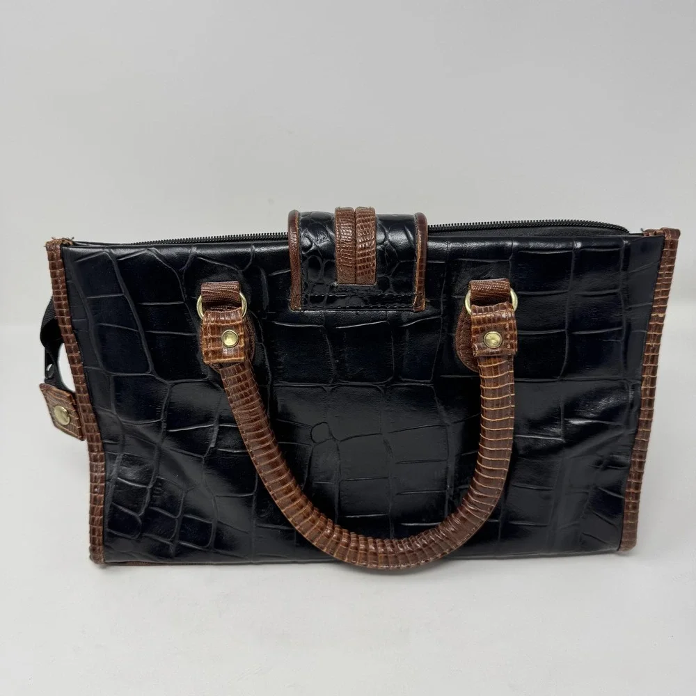Crocodile Faux Leather‎ Satchel Handbag Womens Medium Black Top Handle Crossbody